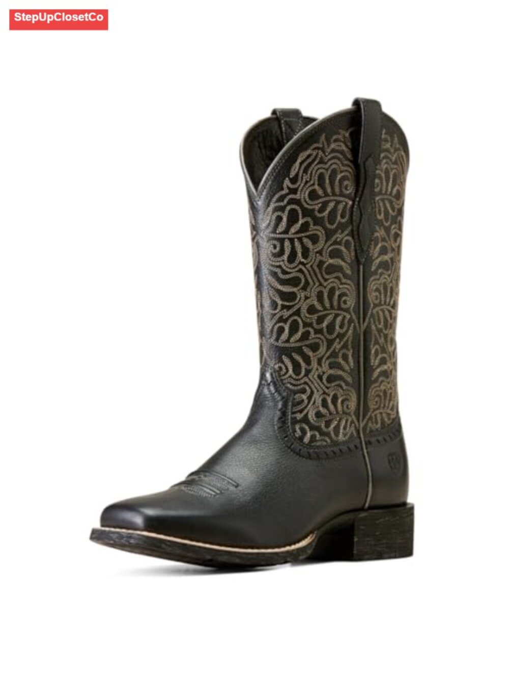 Full-Grain Leather Western Boot Wide Square Toe Block Heel Equestrian